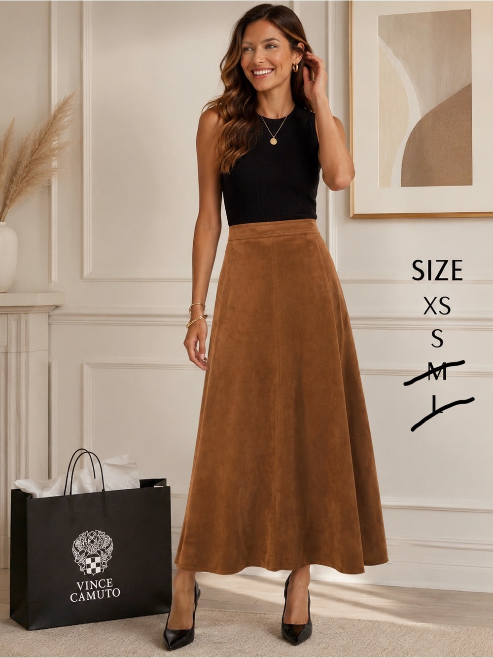Vince Camuto Camel Brown A-Line Maxi Skirt